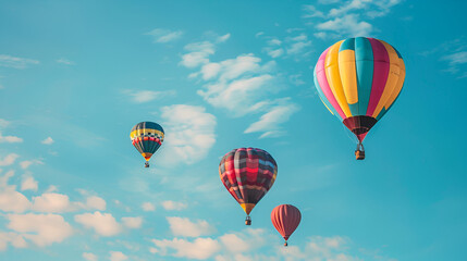 Obraz premium Hot air balloons on the sky in the morning, Magical view with hot air balloons, Colorful hot air balloons in blue sky, Colorful hot air balloons flying in blue sky, Few colorful, hot air balloons 