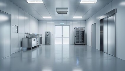 Modern Industrial Cleanroom with Metallic Surfaces