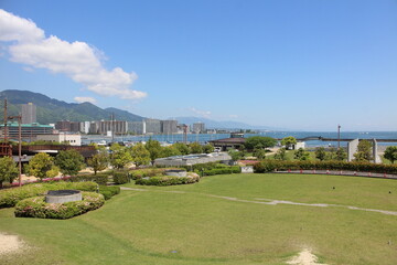 Fototapeta premium Panorama view of Lake Biwa in Otsu, Shiga, Japan