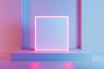 A hightech display area with an empty holographic ad space set against a minimalist background with copy space