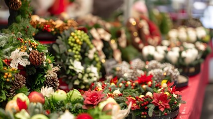 Fototapeta premium a variety of handmade wreaths on display at a stall