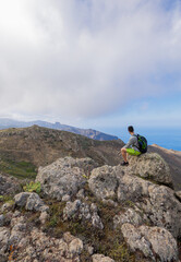 Boy hiking in the Teno Rural Park on the island of Tenerife.