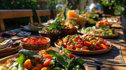 Vibrant Vegetable Feast on Rustic Table - Perfect for Healthy Summer Gathering
