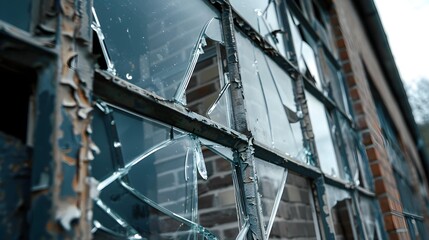 broken window glass in a school building