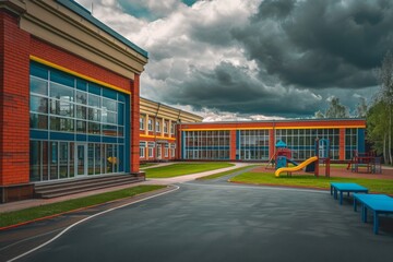 exterior front entrance to an elementary school