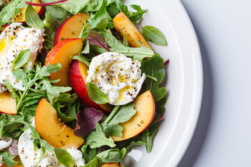 salad, burrata, cheese, mozzarella, peach, summer, 