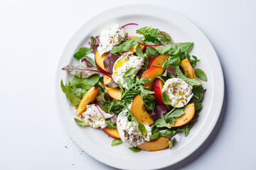 salad, burrata, cheese, mozzarella, peach, summer, 