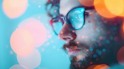 An entrepreneur working in a modern office space, surrounded by innovative gadgets and technology. The image features ample copy space for adding text or graphics, ideal for showcasing