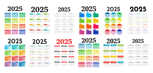 Calendar for 2025 isolated on a white background