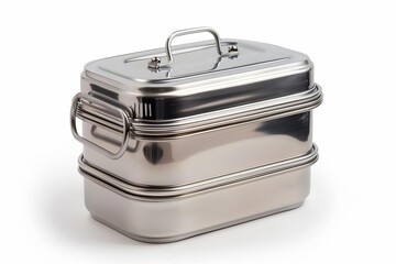Stainless Steel Lunch Box with Handle, Silver Color Scheme