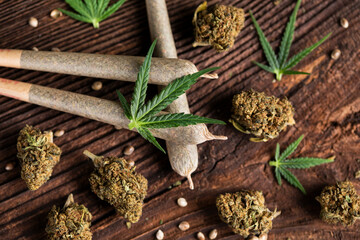 Blunt, Marijuana buds with cannabis leaves, cbd