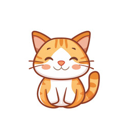 Cute orange tabby cat with white chest and paws sitting and smiling., png, transparent