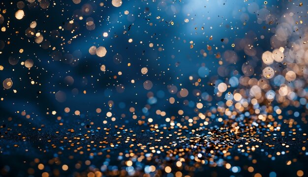 Sparkling silver and gold confetti on deep navy blue background with free copy space - Powered by Adobe