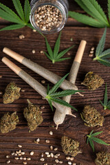Blunt, Marijuana buds with cannabis leaves, cbd