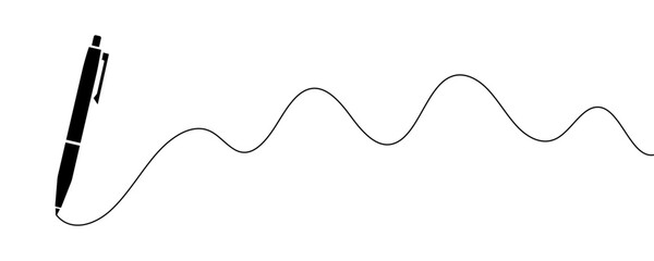Pen writes. Write letter. Wave line. Vector 10 Eps.