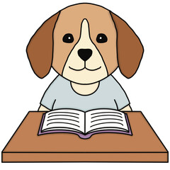 Beagle dog read a book