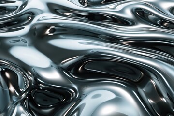 Abstract background of flowing liquid mercury or silver metal. Concept of luxury, fluidity, and modern design.