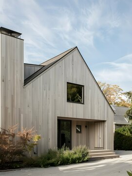 saltbox house with cedar wooden cladding under daylight