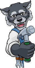 Wolf Carpenter Handyman Builder Holding Hammer