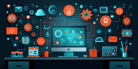 Integrated Technology Workspace with Connected Devices and Applications - Team Collaboration in Digital Environment - Data Visualization and Management for Modern Workflows