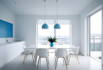 White and Blue Clean and Bright Dining Space