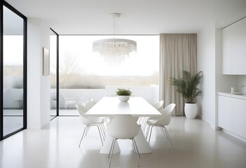 Modern Dining Space with Simple Chandelier