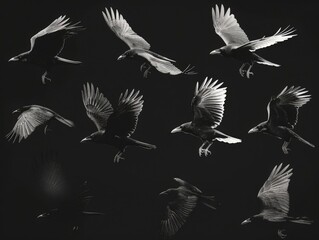 Majestic Black Birds in Flight, Set of 10, High-Resolution