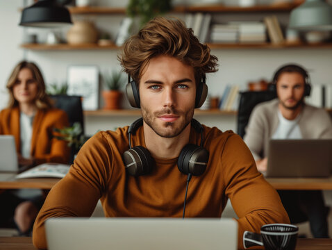 Close-Up Of Diverse Remote Workers In A Modern Workspace