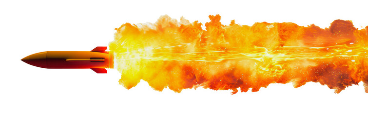Fototapeta premium Missile with fire trail flying, cut out - stock png.