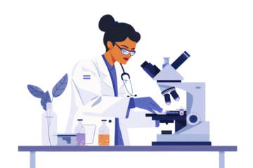Scientist in laboratory conducting experiments with microscope and lab equipment, illustrating research and scientific study.