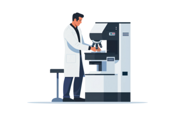Scientist in a lab coat operating high-tech laboratory equipment for research purposes. Modern lab with advanced machinery and precise controls.