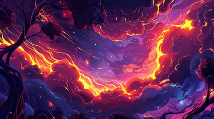 Fototapeta premium Vibrant, swirling cloudscape digital art illustration with pink, orange, and purple hues. Perfect for abstract, fantasy, or nature-themed projects.
