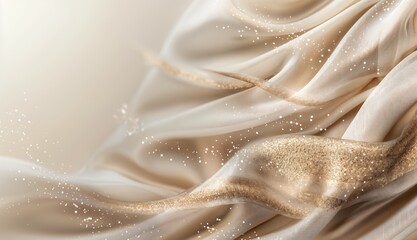 Elegant silver and gold invitations on warm beige background with free copy space