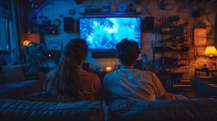 Obraz premium Cozy Friendship Day Gathering: Friends Enjoying Movies, Snacks, and Quality Time Together