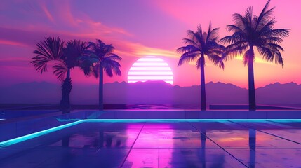 Neon Sunset Palms