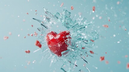 Heartbreak in Pieces - Emotional Devastation Concept with Shattered Heart in Depth of Field for Graphic Design Projects