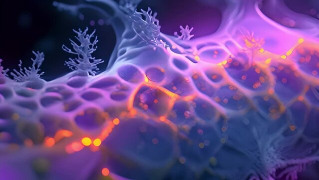A photo taken with a fluorescence microscope that illustrates the symbiotic interaction between fungi and plants, showing fungal hyphae growing on a plant root