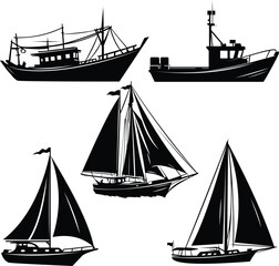 Boat vector, boat silhouette vector illustration