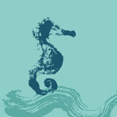 blue stamp seahorse abstract background