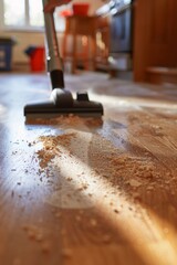Efficient Vacuum Cleaning After DIY Project in Sunlit, Organized Room - Ideal for Cleaning Product Promotions