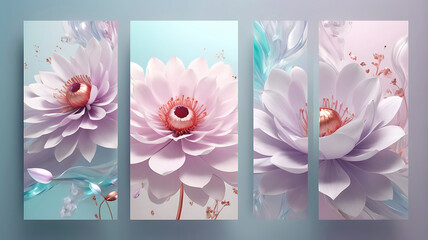 Set of three posters with an abstract Flower. Ai Generated.