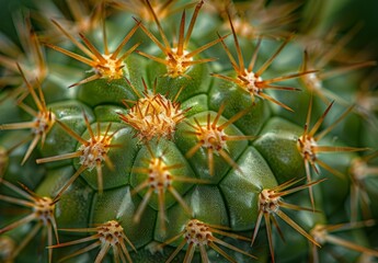 Vivid Cactus with Orange Spines, Close-up