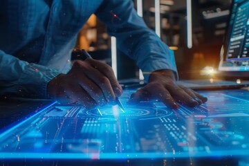 A closeup of a businessman managing electronic documents