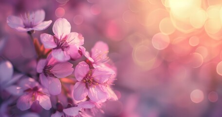 Soft Focus Blurred Pink Flowers with Sunlight Rays