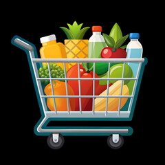 free vector shopping supermarket cart with grocery