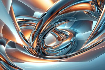 Abstract 3D rendering of swirling, flowing metallic shapes. Ideal for technology, innovation, and futuristic design concepts.