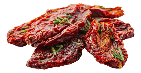 Obraz premium Closeup of sun-dried tomatoes with rosemary, cut out - stock png.