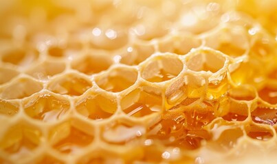 Close-up of Honeycomb with Drops of Honey