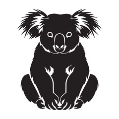 Simple koala animal silhouette, black vector illustration on white background