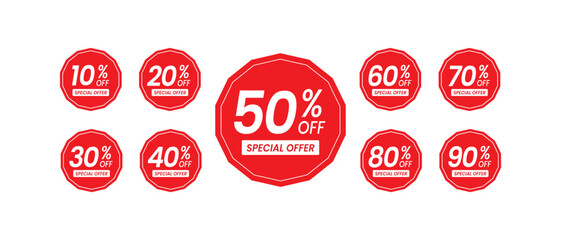 Sale discount price tags for sale events sticker pack with red color. Vector illustration